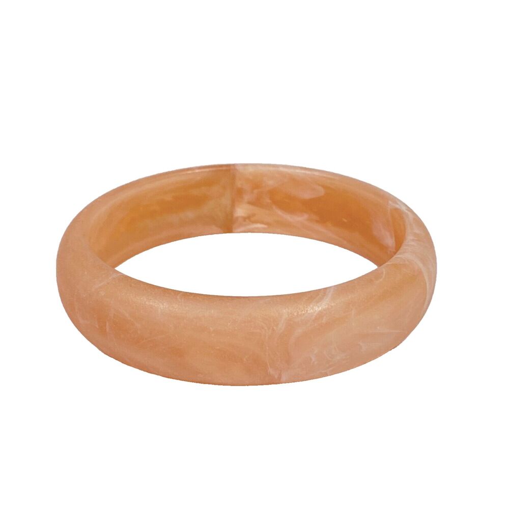 VTG Frosted Marbled Bangle Resin Bracelet Pastel Orange Pink Unique Chunky Swirl